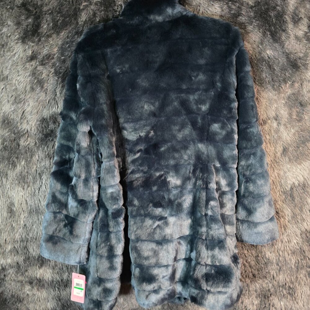 Eliza J Faux Fur Coat Navy Blue Snap Front NWT Size L - Picture 9 of 12